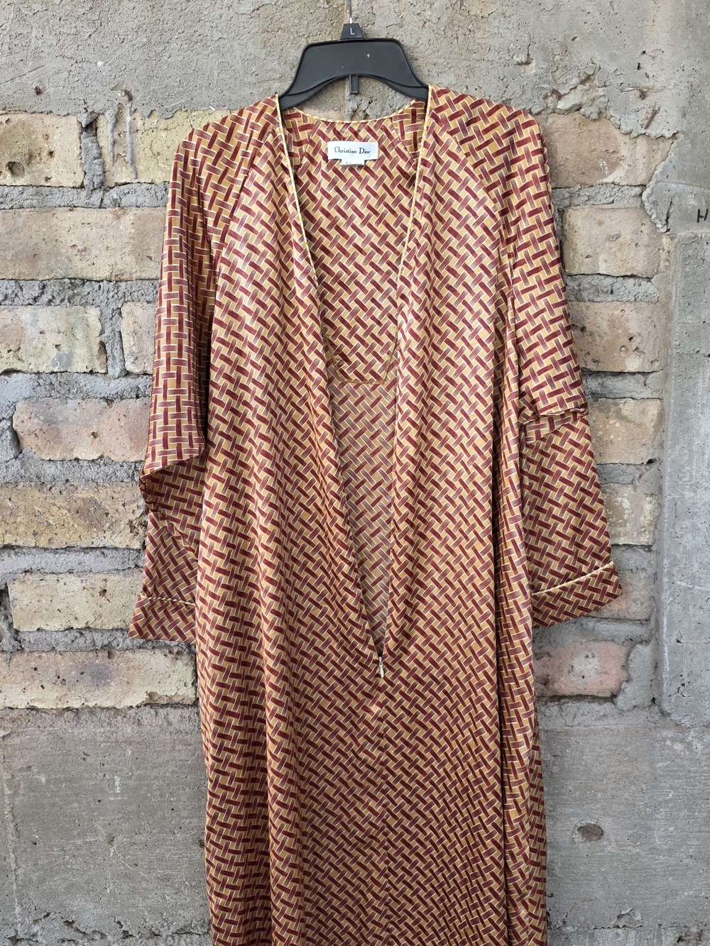 VTG Christian Dior Zip Front Maxi Robe Geometric Basketweave Print- Size Medium - Picture 10 of 11